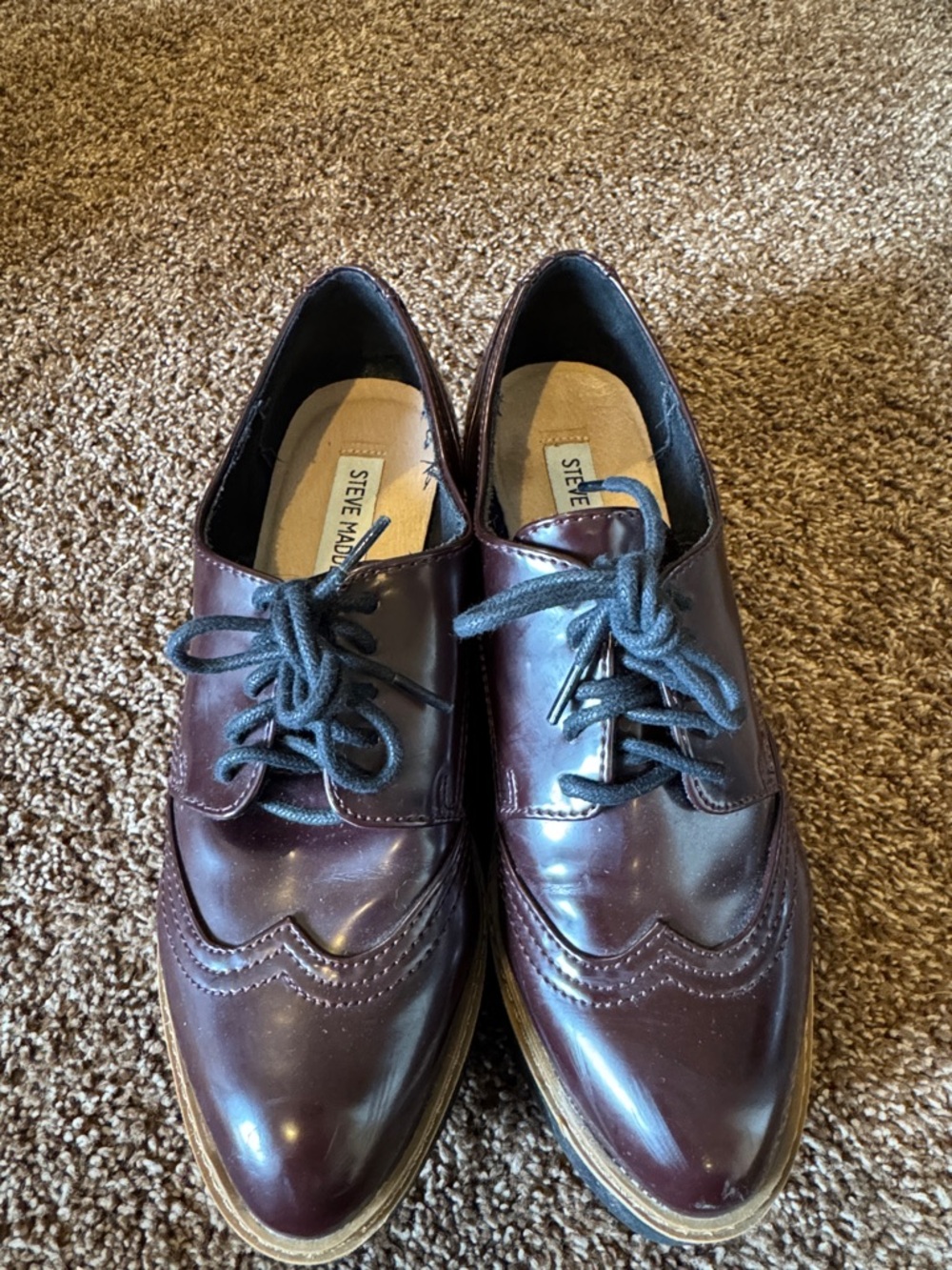 Steve Madden Women’s Wingtip Oxfords in Burgundy Leather
